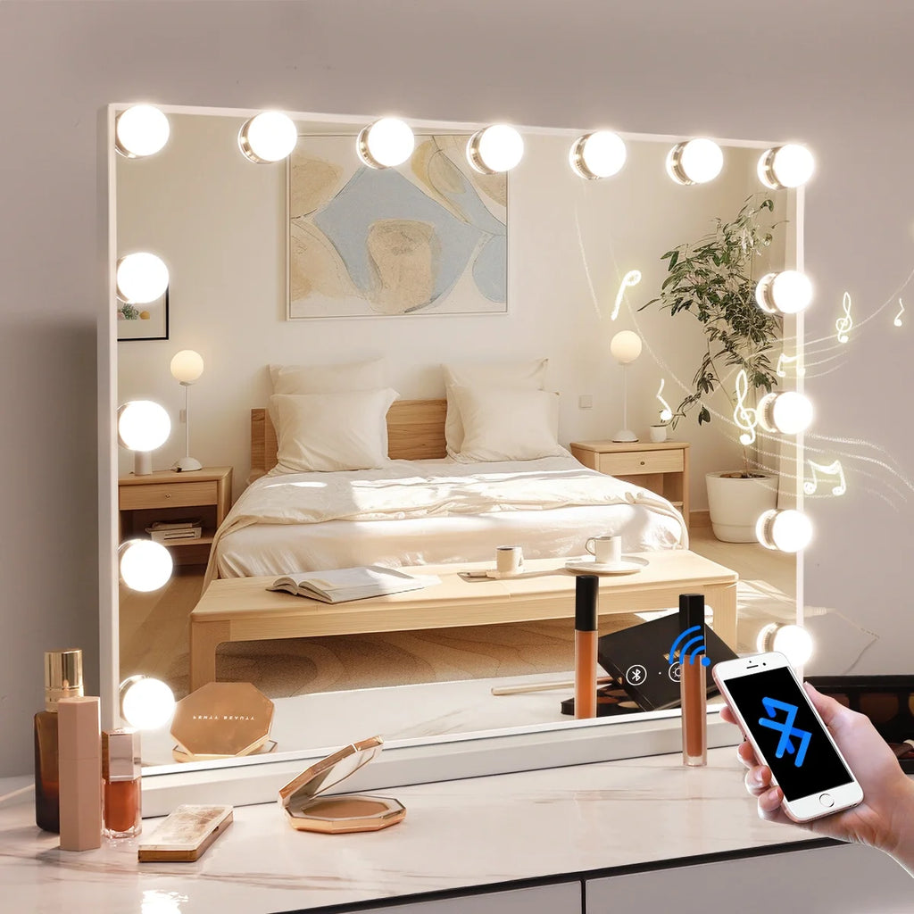 White Metal Hollywood Vanity Mirror with Lights U572