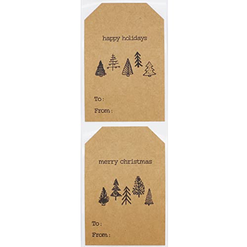 Christmas Tree Gift Tag Stickers 2 x 3 Inch Kraft Tags G926470