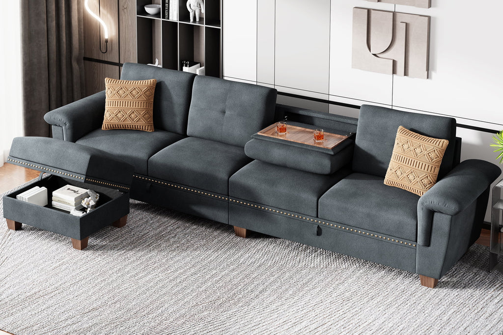 Dark Grey L Shaped Sectional Sofa with Storage Chaise P711047