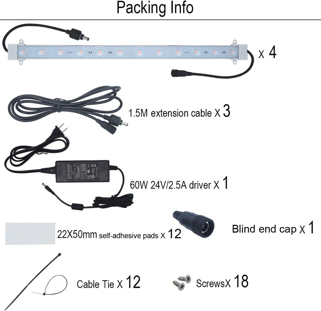 4 pcs 16 Inches LED Grow Light Strips with Extension Cables C96045