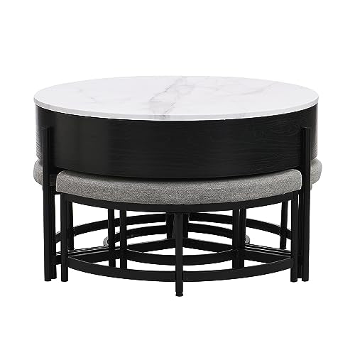 Lift-Top Coffee Table with Hidden Storage and Ottoman R5507