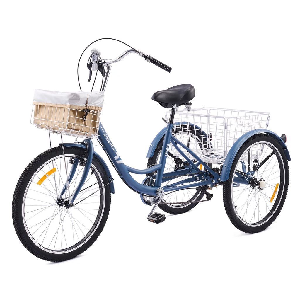24 Inch 7 Speed Adult Trike with Adjustable Seat and 2 Baskets Matte Gray F662471