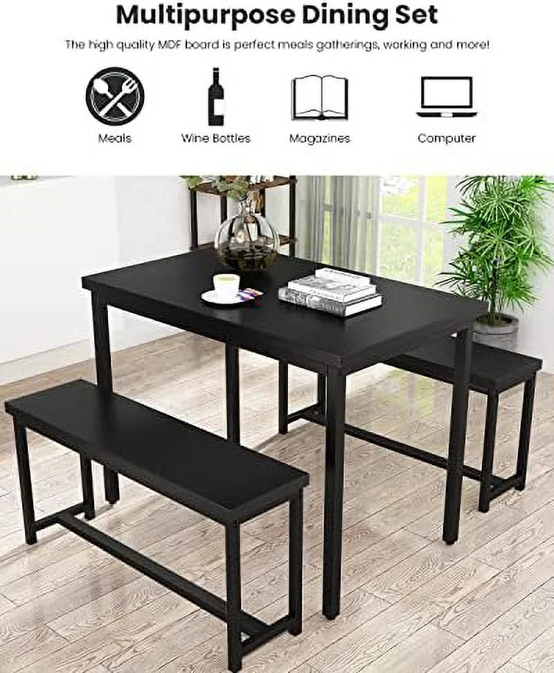 47" 3 Piece Wood Dining Table Set with Benches X44466