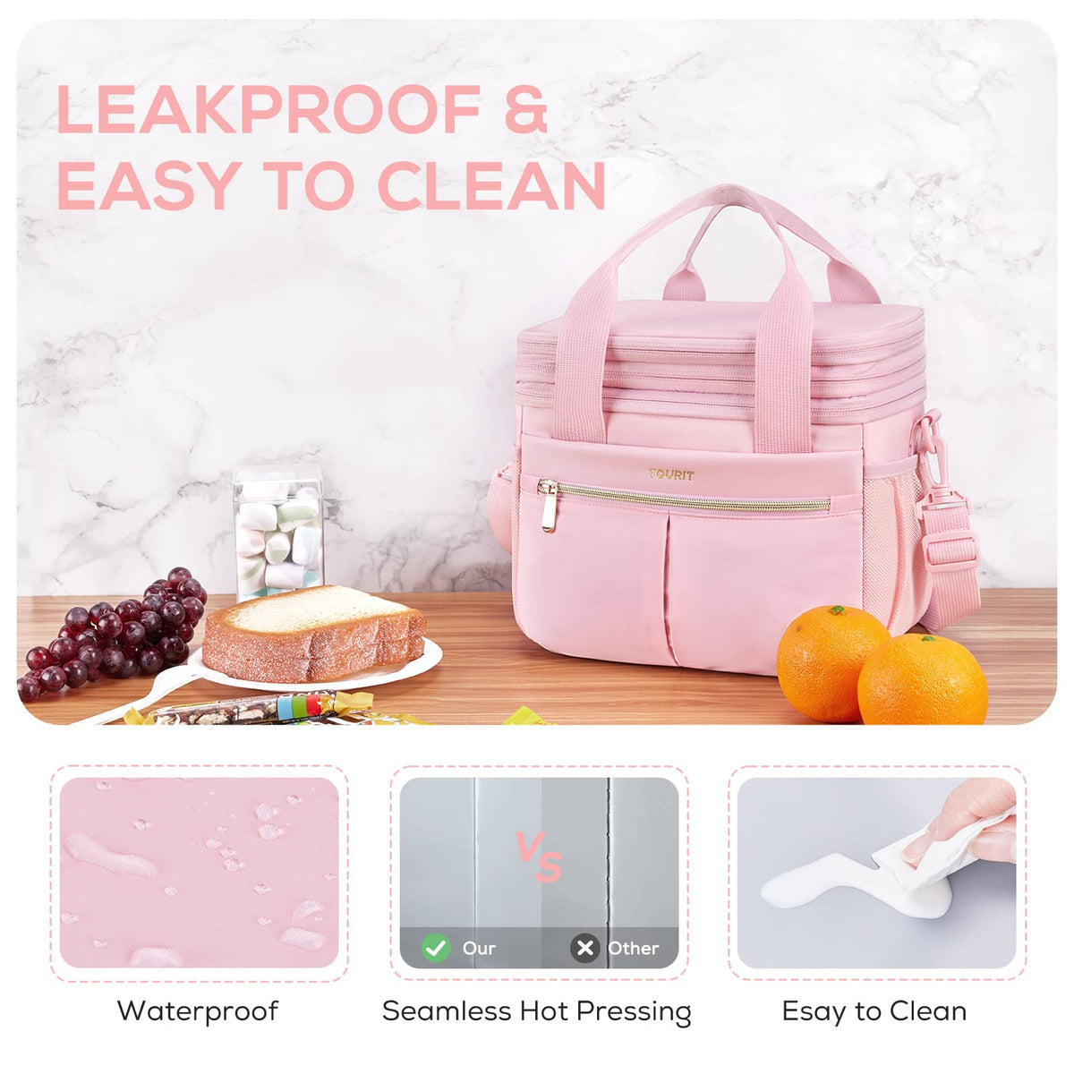 Pink Insulated Lunch Bag Tote Cooler S737496