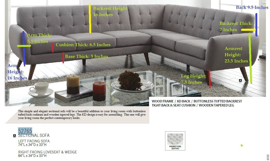 Light Gray Linen Sectional Sofa I747