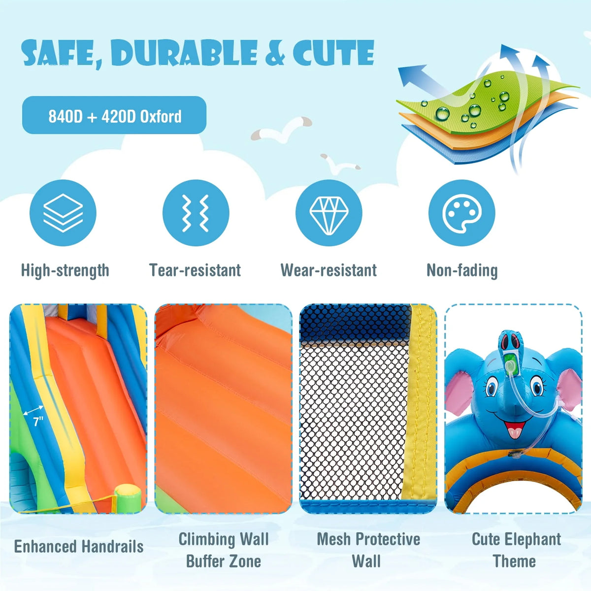 Inflatable Water Slide 9-in-1 Water Park with Splash Pool Q35738