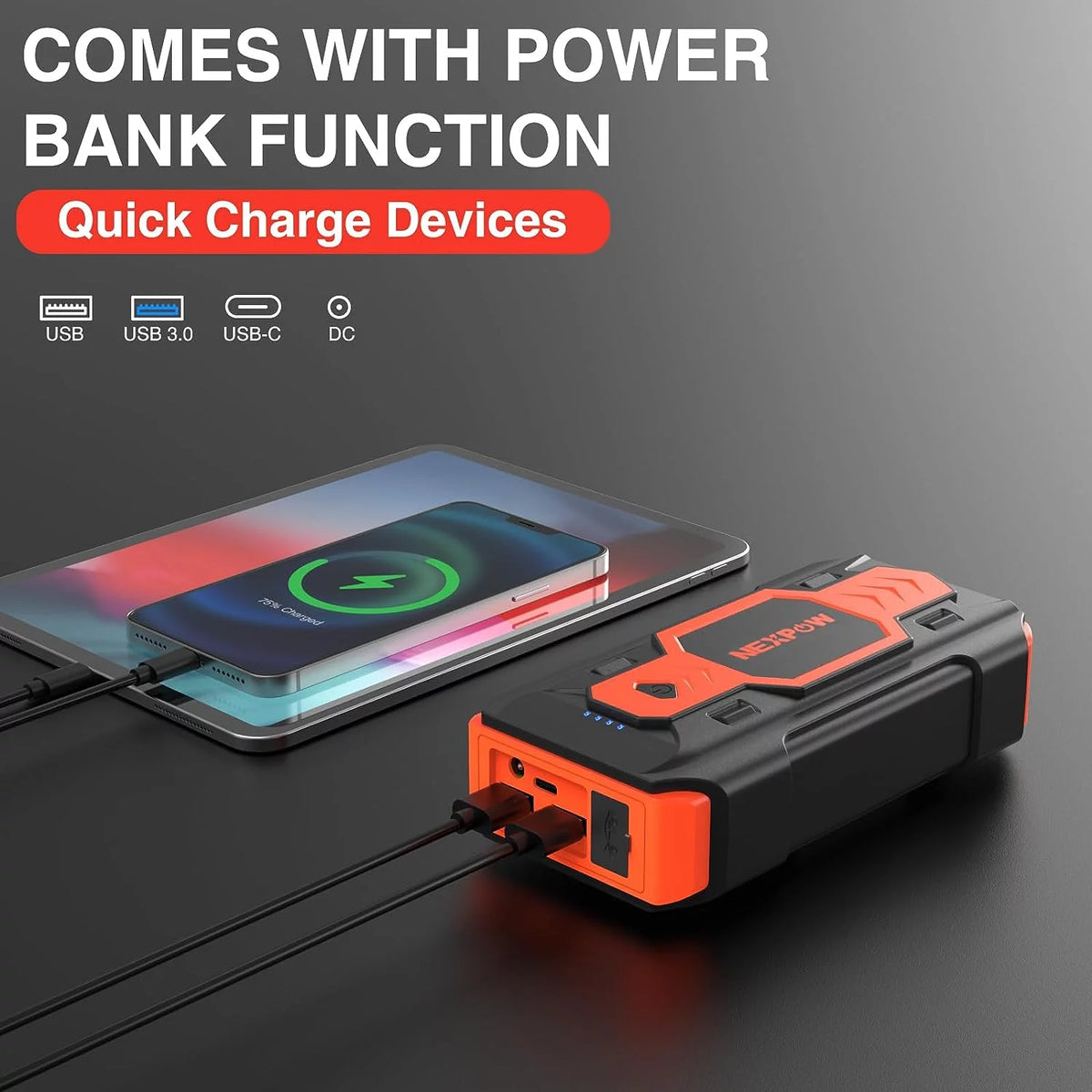 2500A 12V Battery Jump Starter with USB Quick Charge G192117