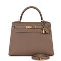 Kelly 28 Etoupe Epsom Handbag J7460