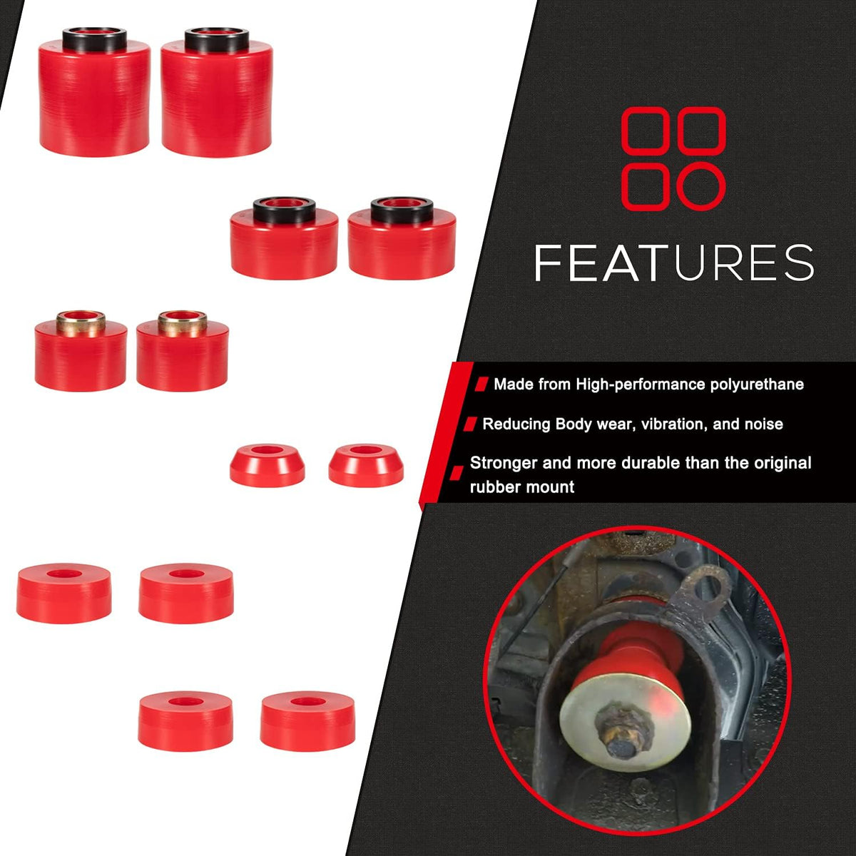 Red Polyurethane Body Mount Bushing Set Kit for Ford F150 F250 F350 G39108