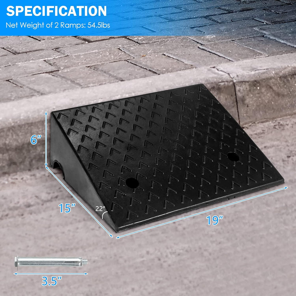 Rubber Curb Ramps, 6 H x 19 W, Pack of 2 G190
