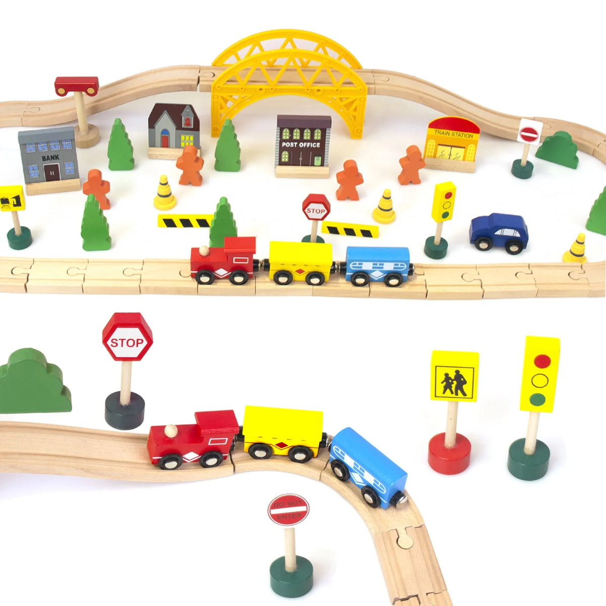 60Pcs Double-Side Wooden Train Set Q4930