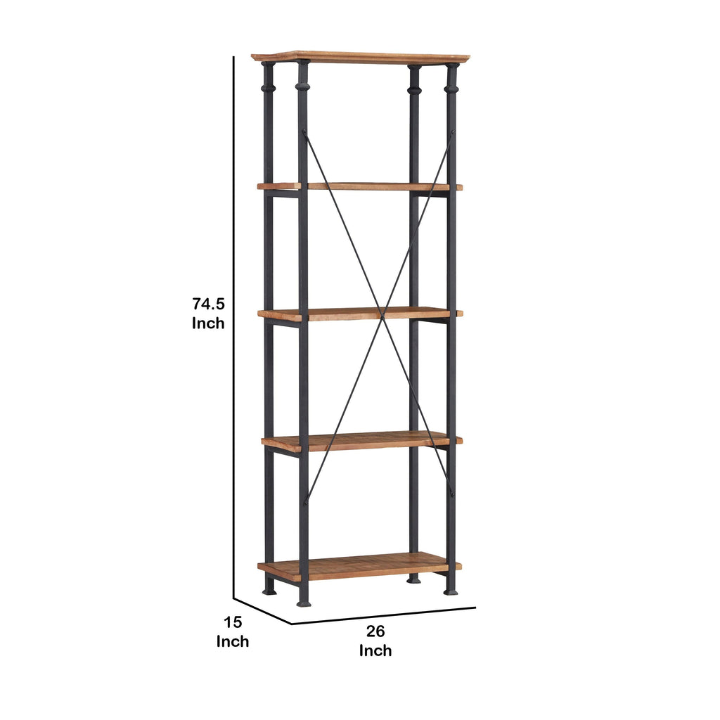 Brown and Black 4 Shelves Wooden Bookcase Y7350