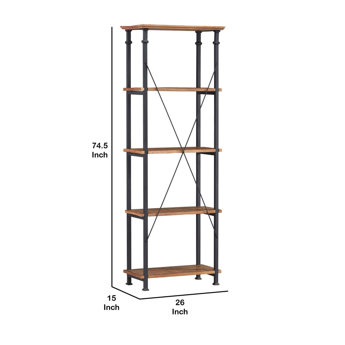 Brown and Black 4 Shelves Wooden Bookcase Y7350
