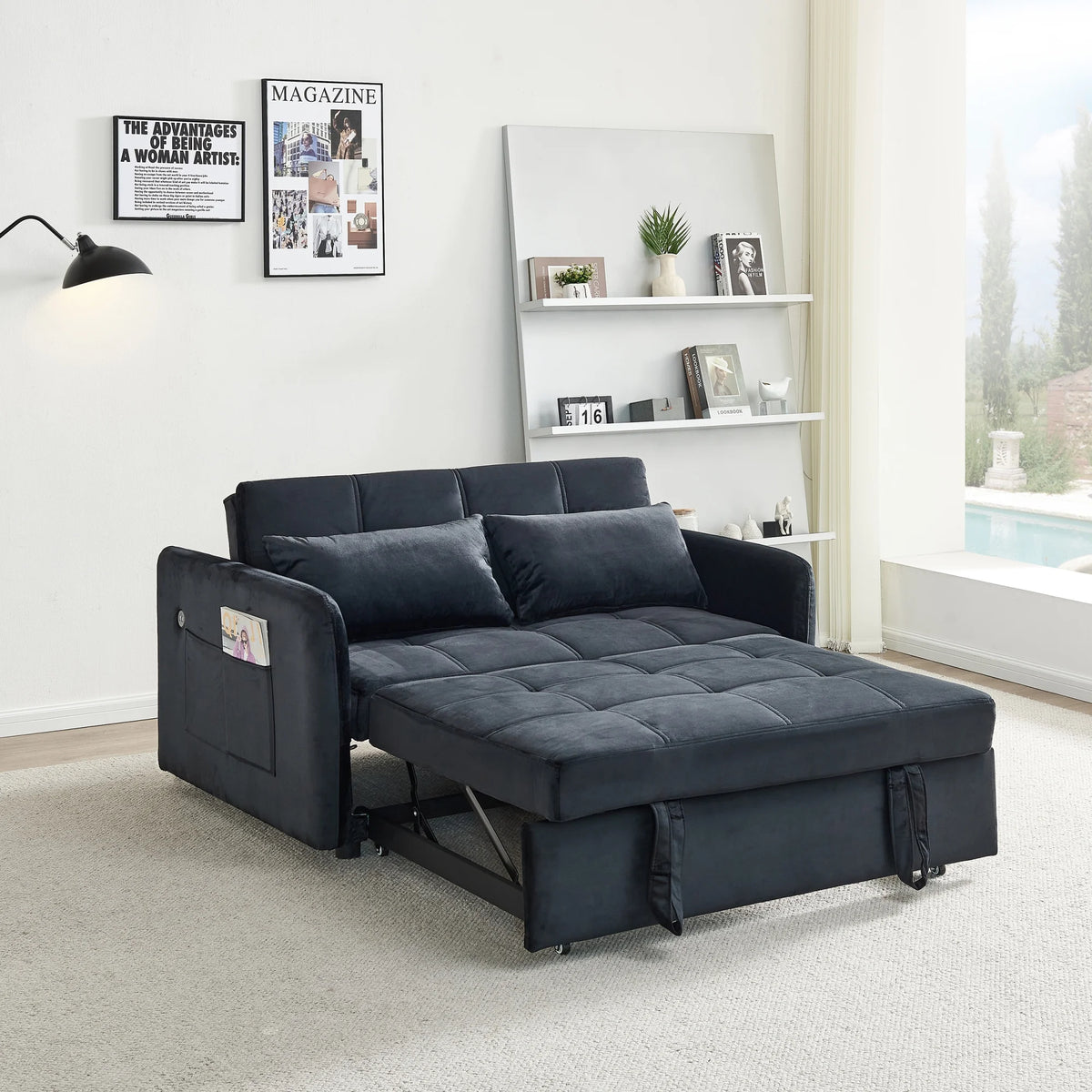 Black Velvet Pull Out Sofa Bed W393