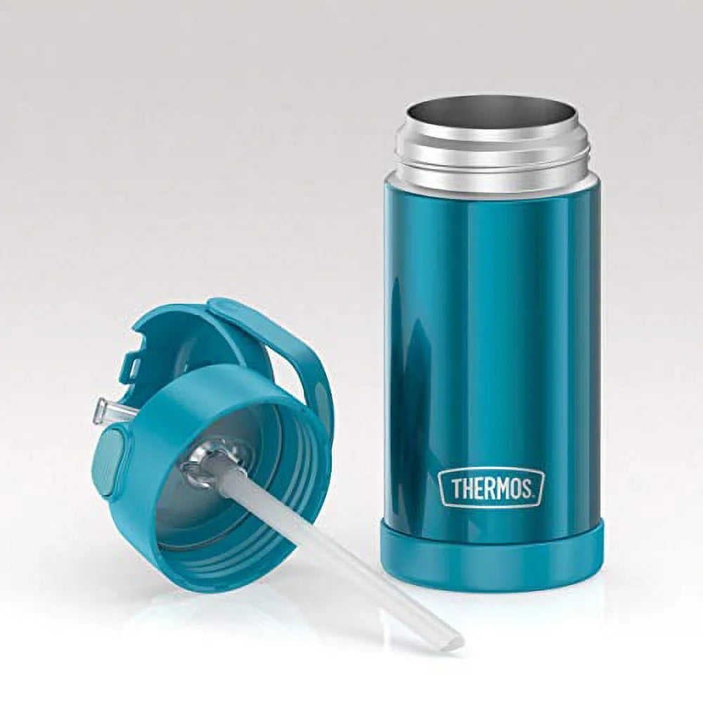 Teal 12 Ounce Stainless Steel Vacuum Insulated Kids Straw Bottle W90337