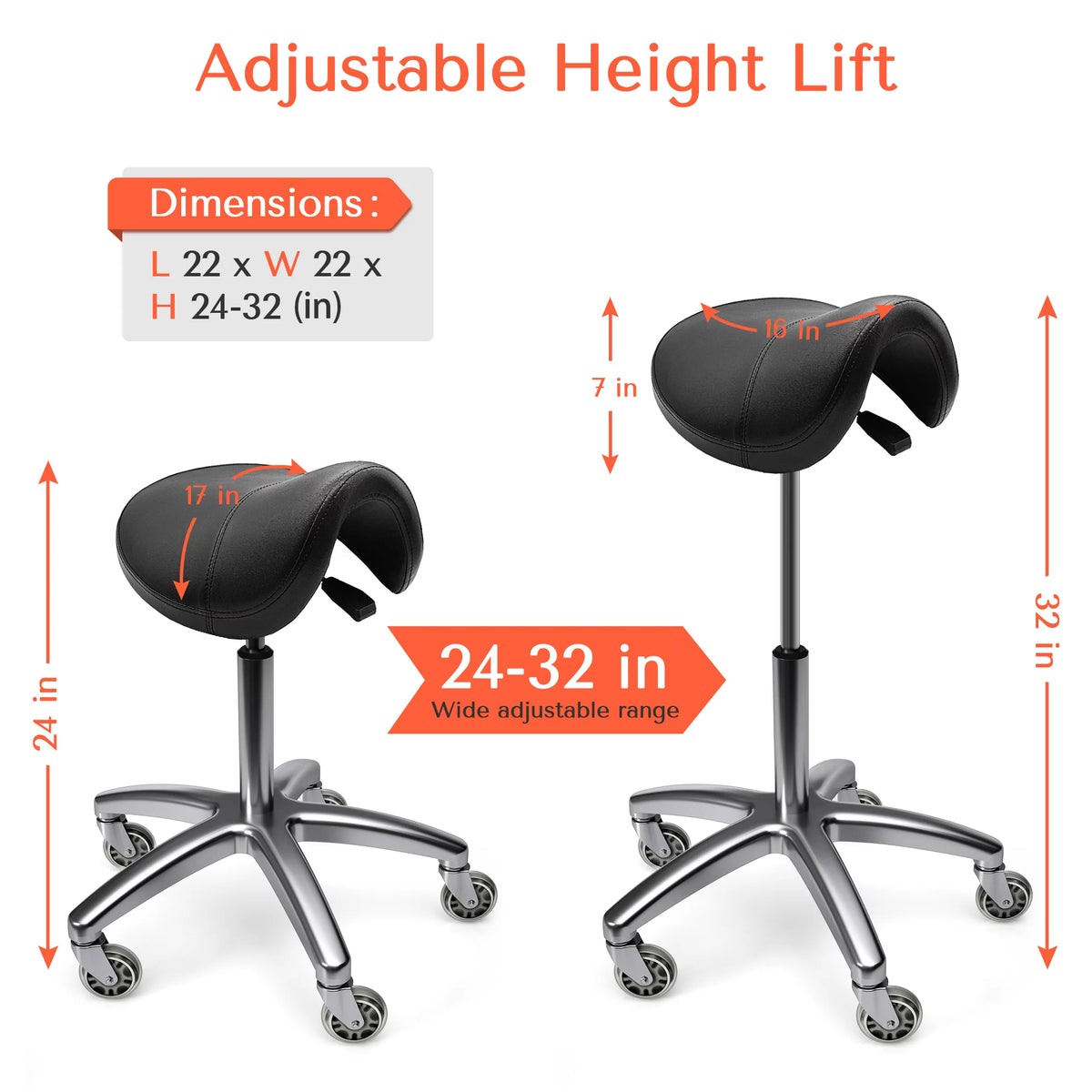 Black Ergonomic Saddle Stool with Wheels B1385