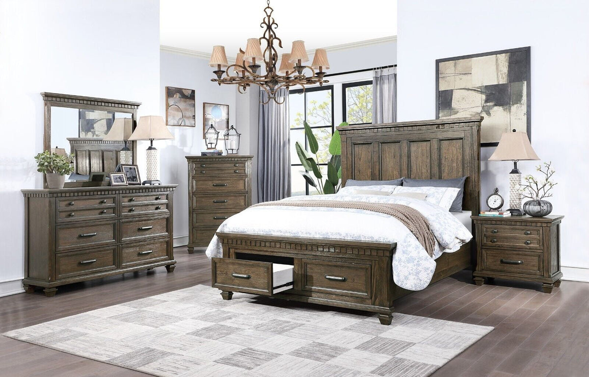 Antique Brown Queen Size 4pc Bedroom Furniture F417