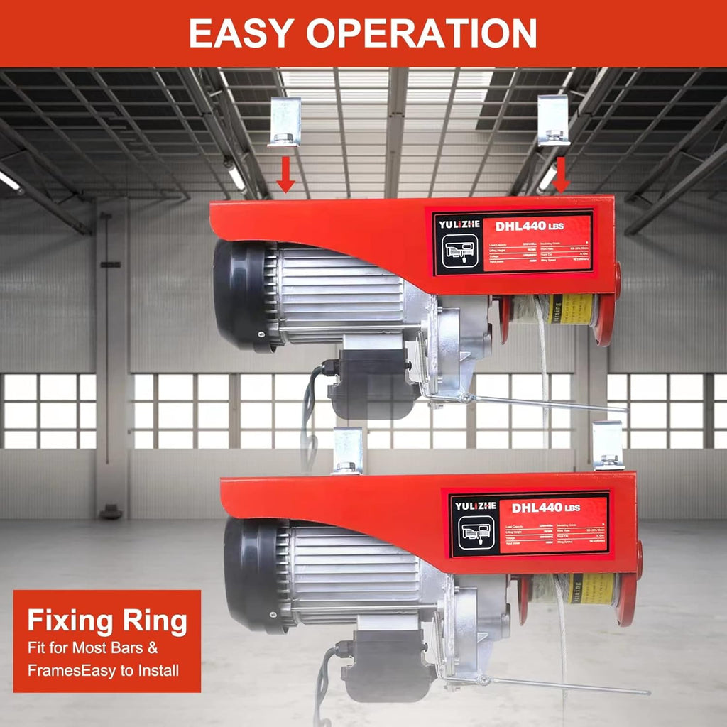 Electric Hoist 440LBS Electric Winch, Wire Remote Control, 110V Steel Electric Lift, Household Small Crane with 2 Lift Slings Straps K985