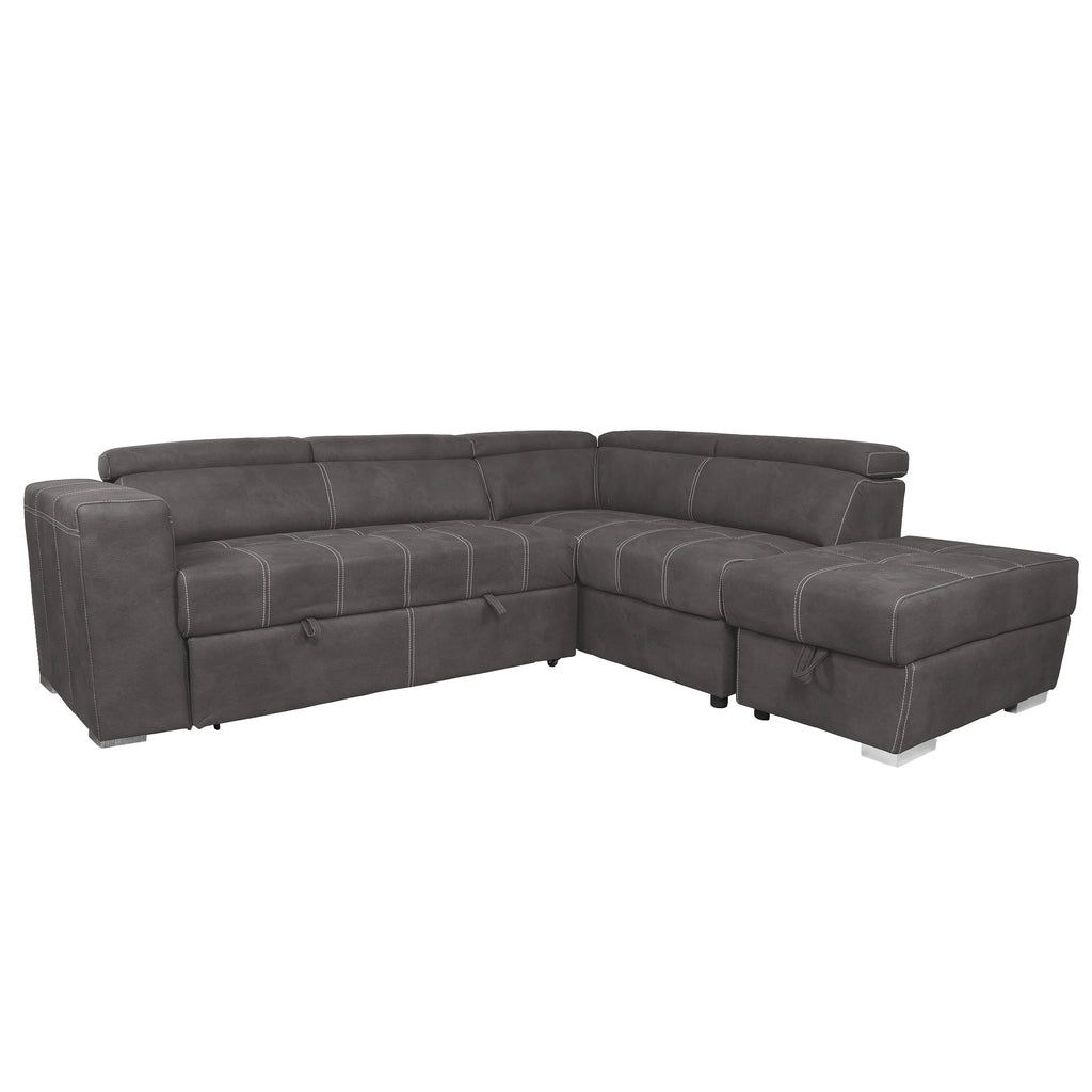Brown 3-Piece Corner Sleeper Sectional with Storage Ottoman H206741