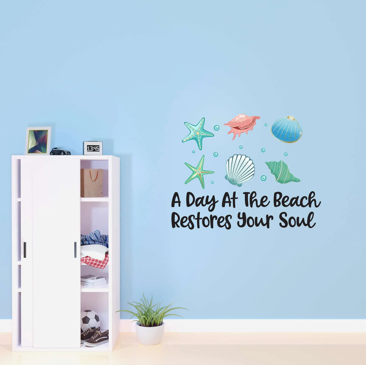 Beach Coast Seashore Sand Shipwreck Beach House Crab Surfing Boogie Board Bedroom Wall Decal Sticker - 30 In X 24 In L27872