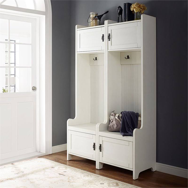 Hall Tree in Distressed White (Set of 2) H3173