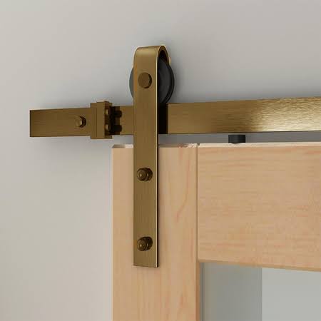 Soft-Close Satin Brass PVD Rolling Door Hardware Kit R2340