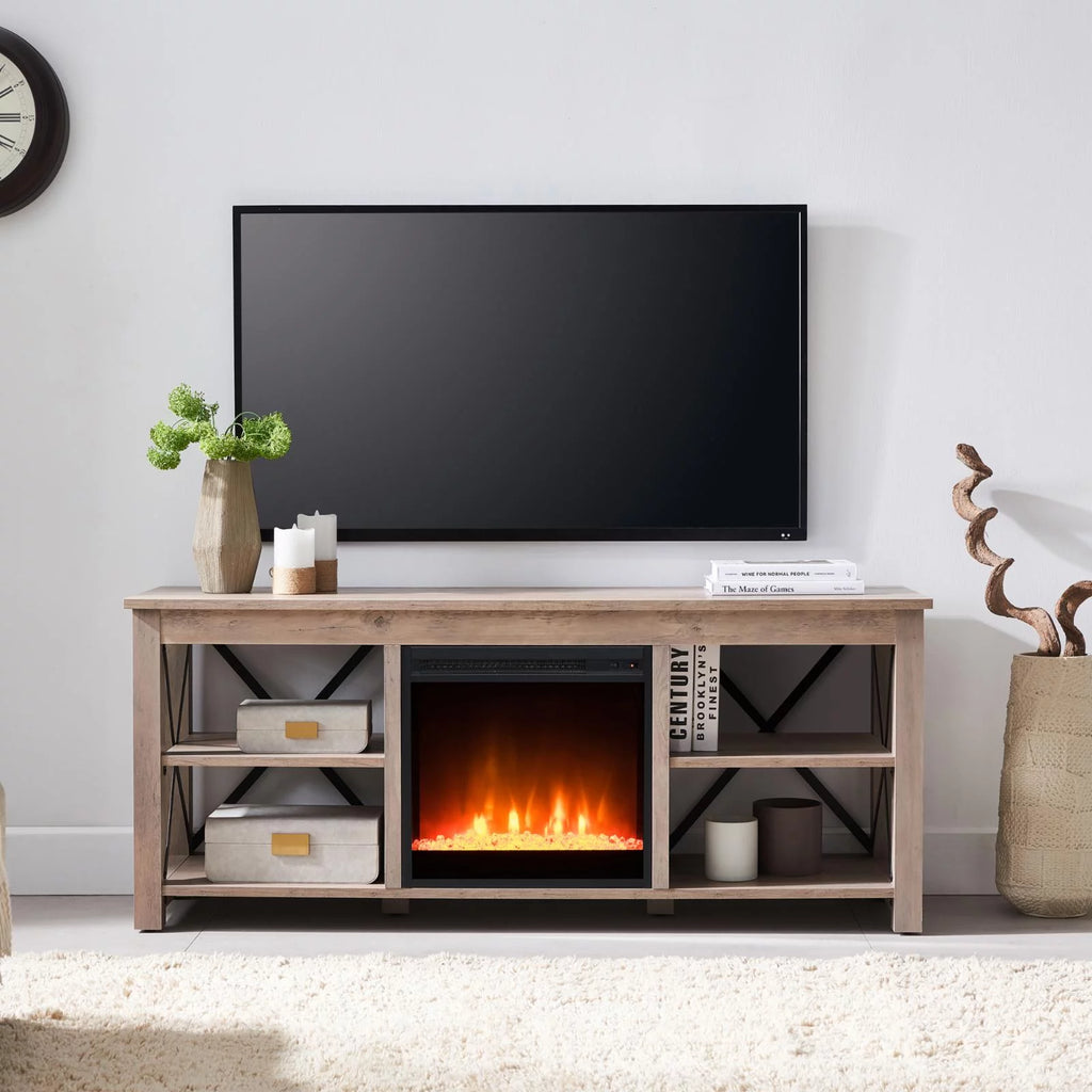 White Oak Electric Fireplace TV Stand with 2 Doors G30503