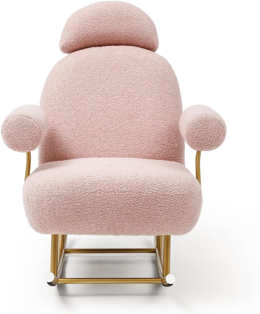 Beige Sherpa Fabric Rocking Chair with Gold Metal Frame H8678