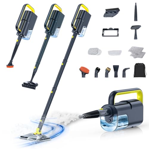 10-in-1 Steam Mop with Detachable Handheld Steamer, 350ml Tank, 2-Level Control and Swivel Head, Gray K9025