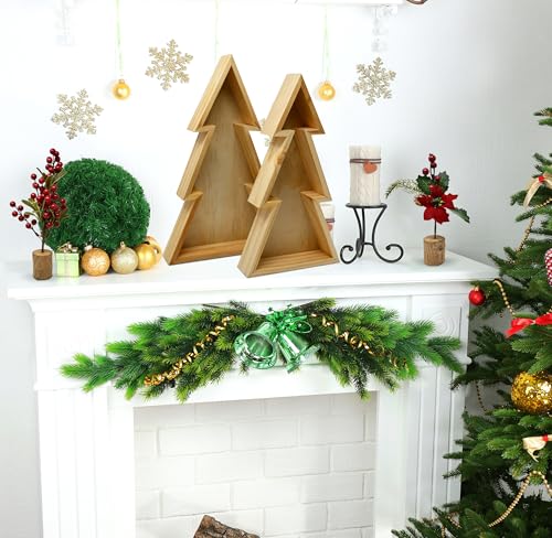 Wooden Christmas Tree Trays Set of 2 E234