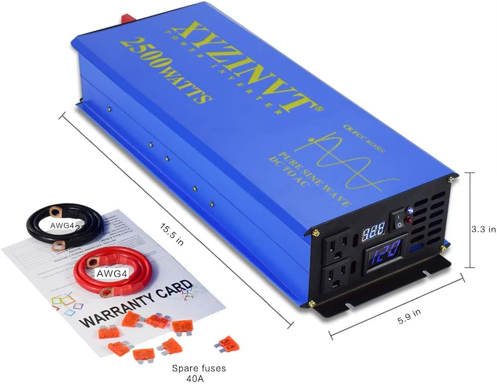 2000 watt Pure Sine Wave Power Inverter DC 12V to AC 120V with LED Display and Wireless Remote Controller A31239