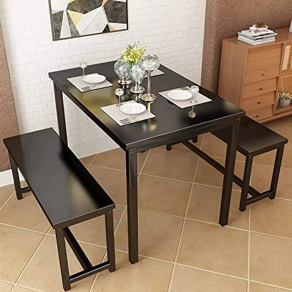 47" 3 Piece Wood Dining Table Set with Benches X44466