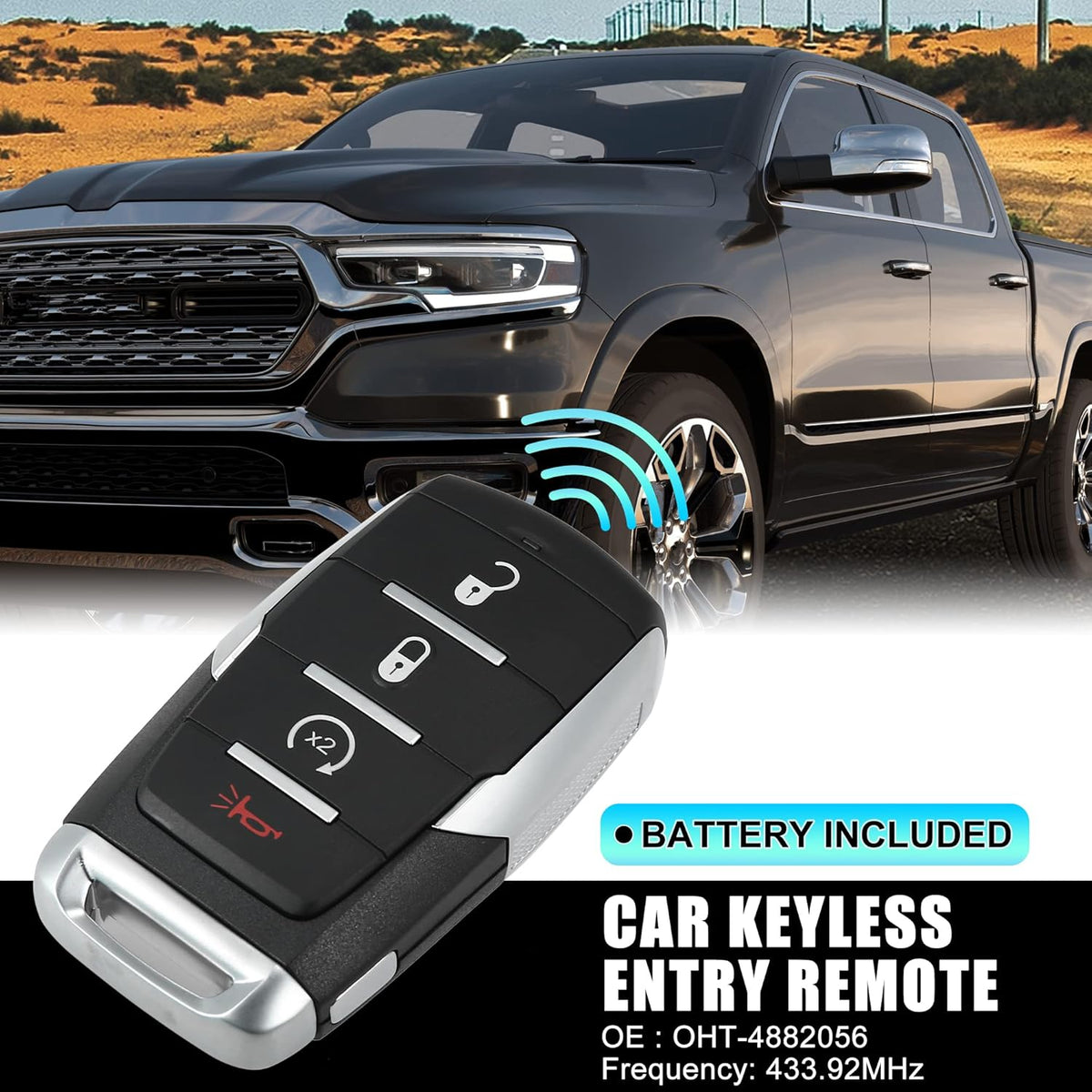 Replacement Keyless Entry Remote Car Key Fob 4 Buttons with Door Key X848