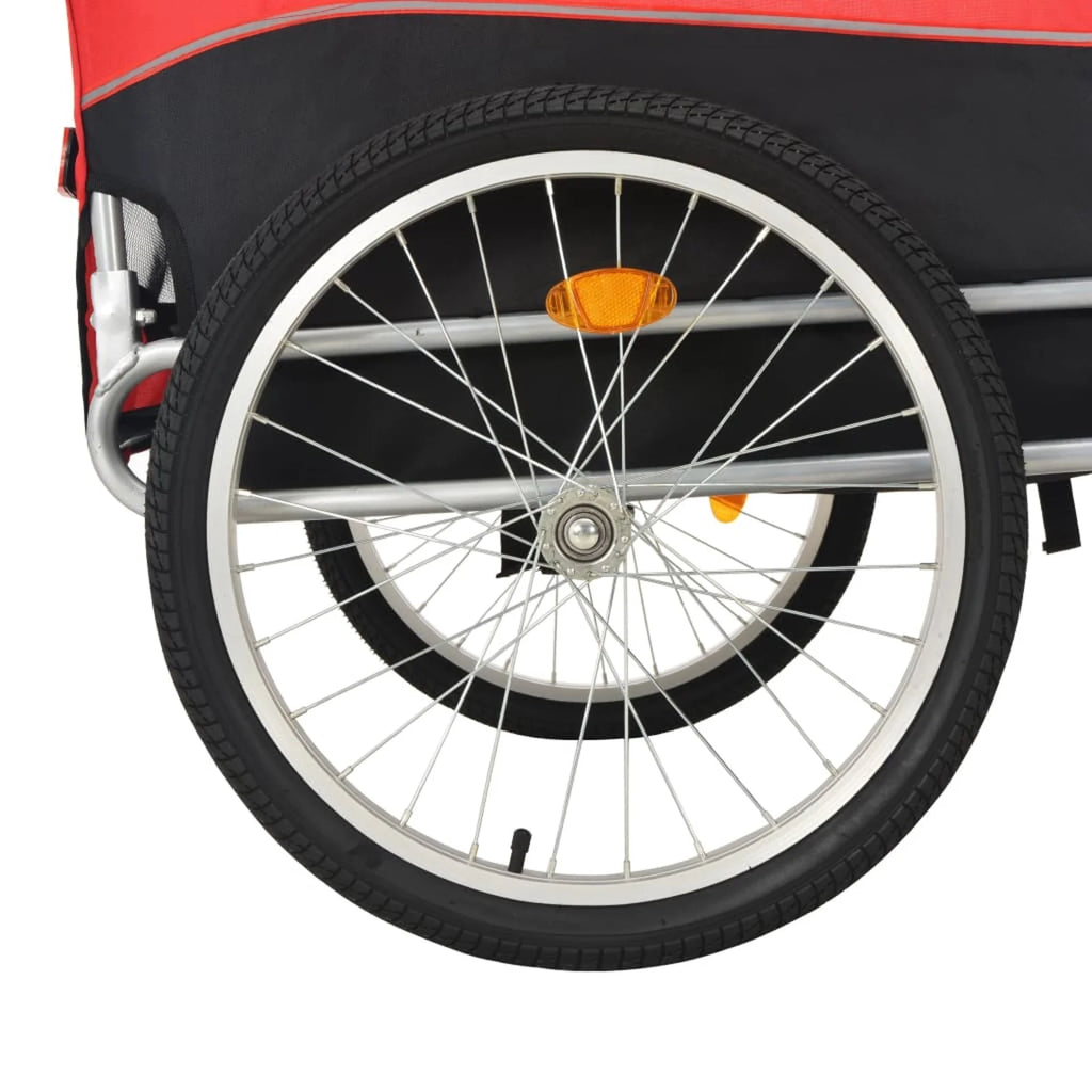 Red Black Folding Dog Bike Trailer with Mesh Windows and Safety Flag E56563