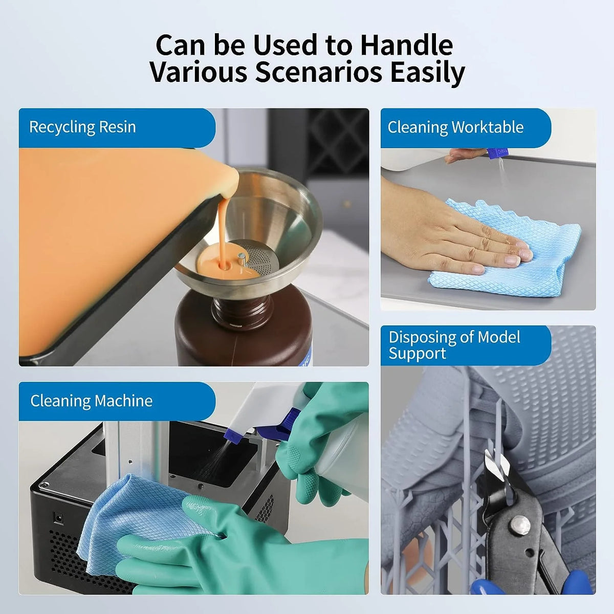 3D Printer Tool Kits with Silicone Pad, Resin Filter, Water Bottle, Cloth, Gloves, Nipper A3759
