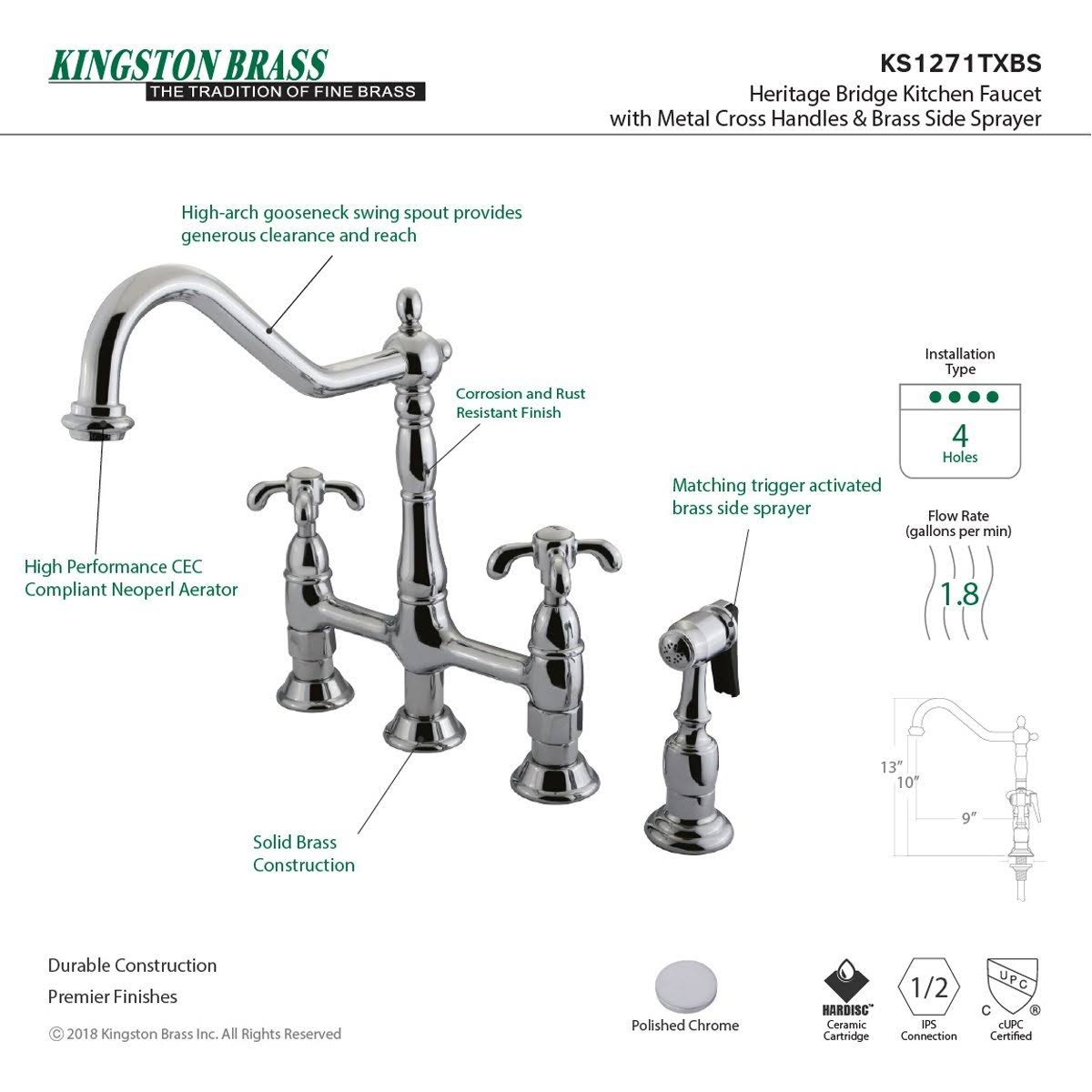 French Country 8-Inch Centerset Kitchen Faucet with Brass Sprayer Satin Nickel X1799