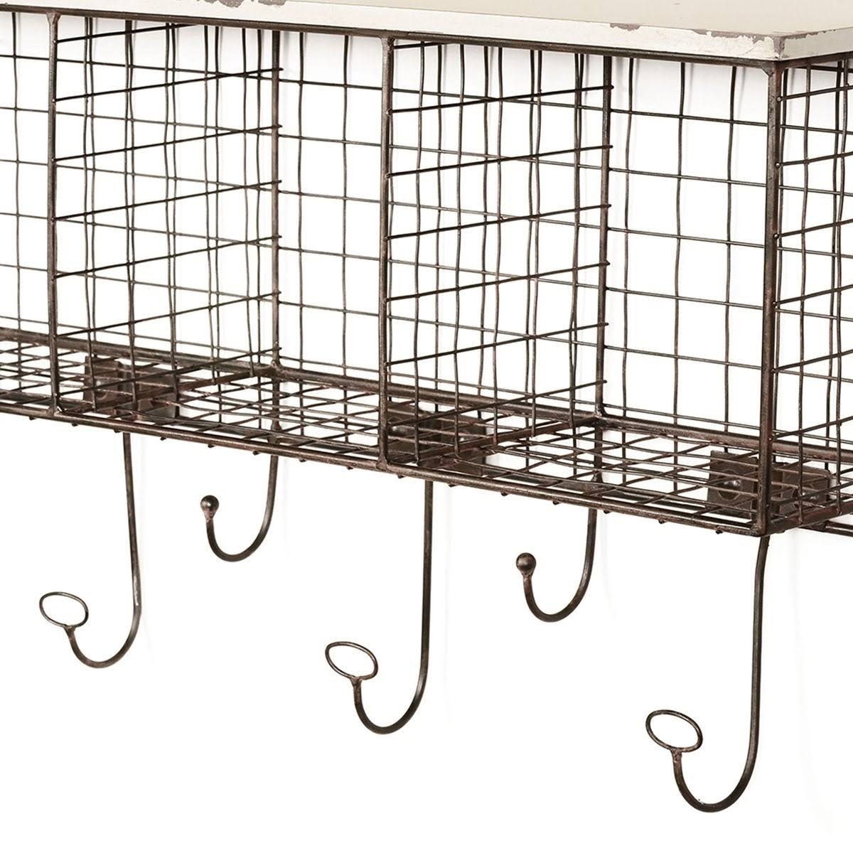 Brown and White Distressed Wood and Metal Wall Shelf with 4 Cubbies A61038