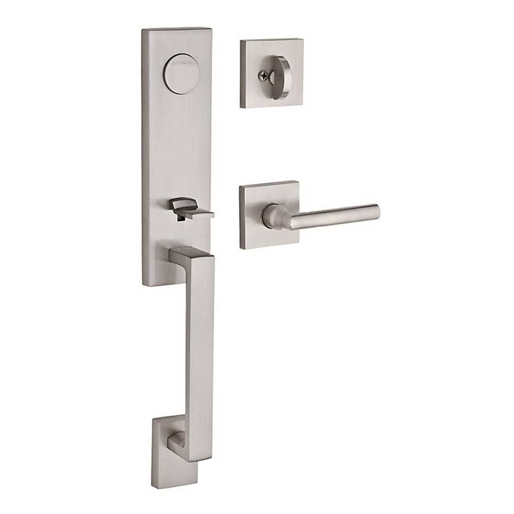 Satin Nickel Full Dummy Handleset Left Hand Tube Lever Square Rose K974010