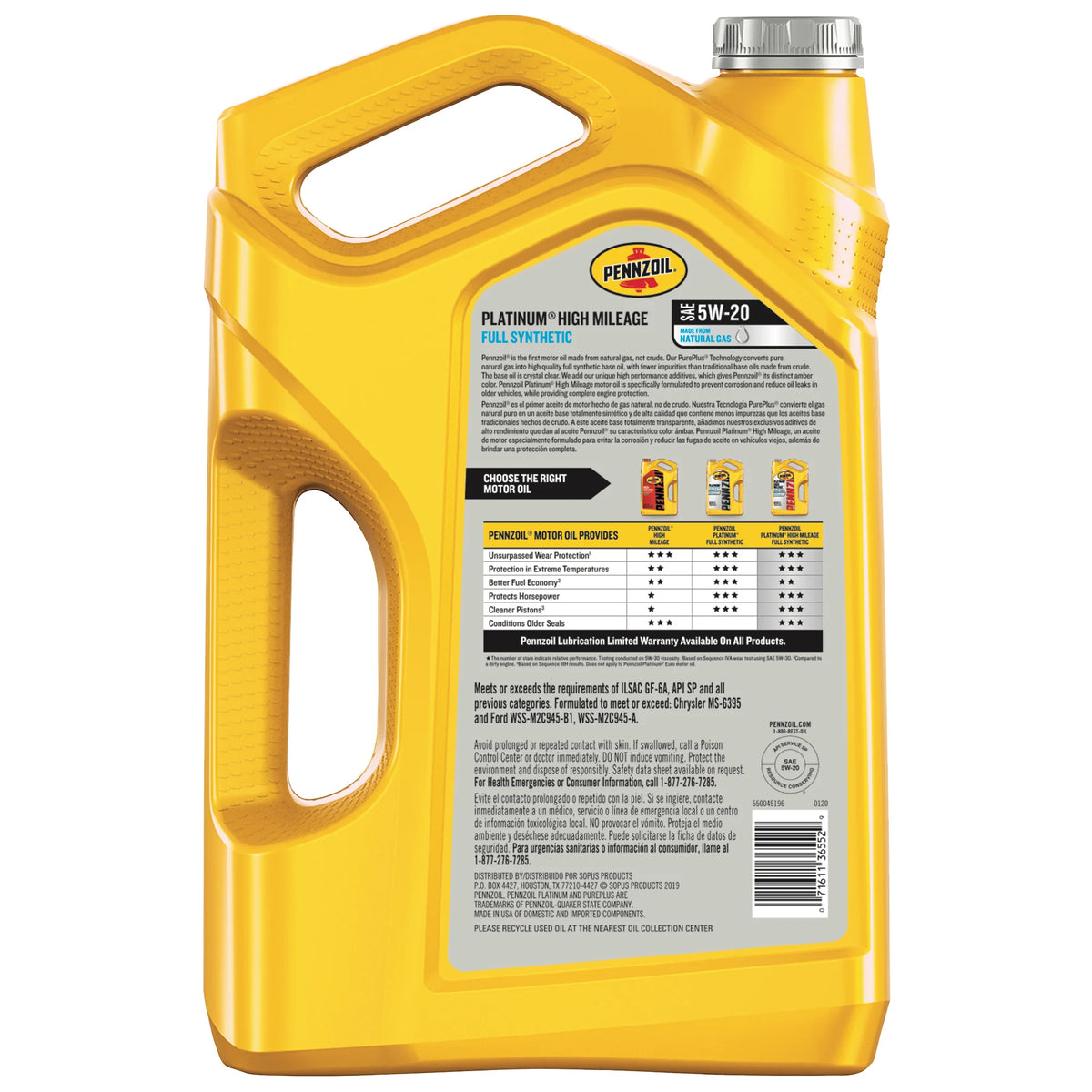 Full Synthetic High Mileage 5W-20 Motor Oil, 5 Quart I7255