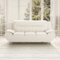 Cream White Faux Leather Pillow Top Arm Sofa P968