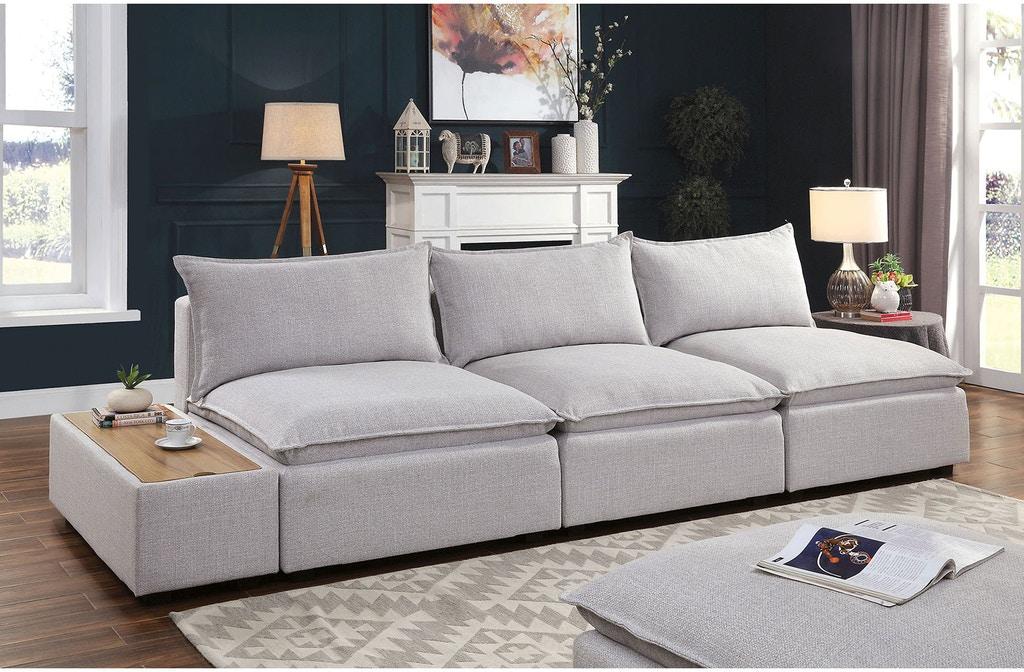 Light Gray Linen-like Fabric Sofa and Ottoman D21773