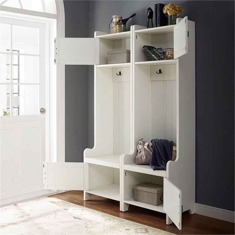 Hall Tree in Distressed White (Set of 2) H3173
