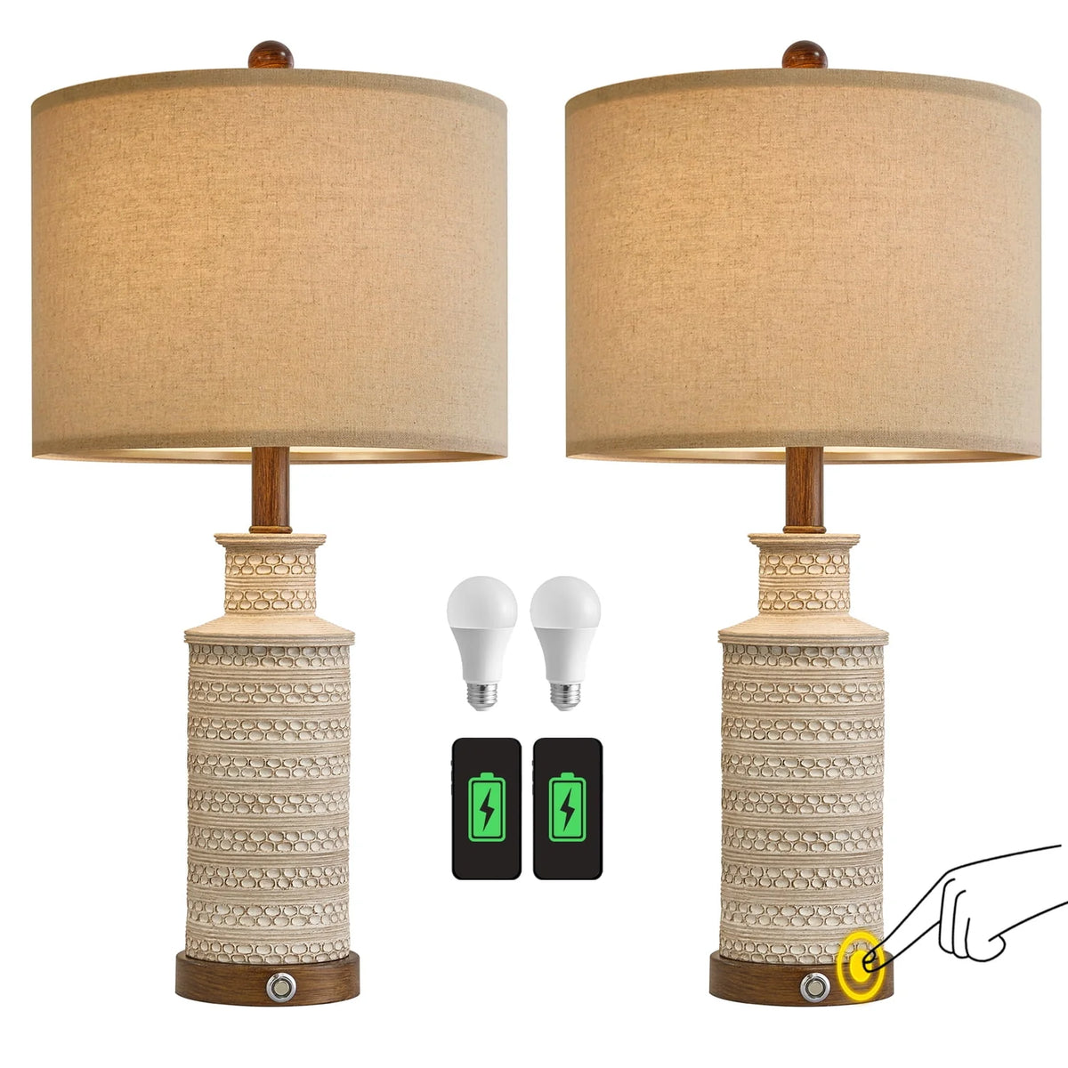 3 Way Dimmable Table Lamp Set of 2 with USB Ports H74914