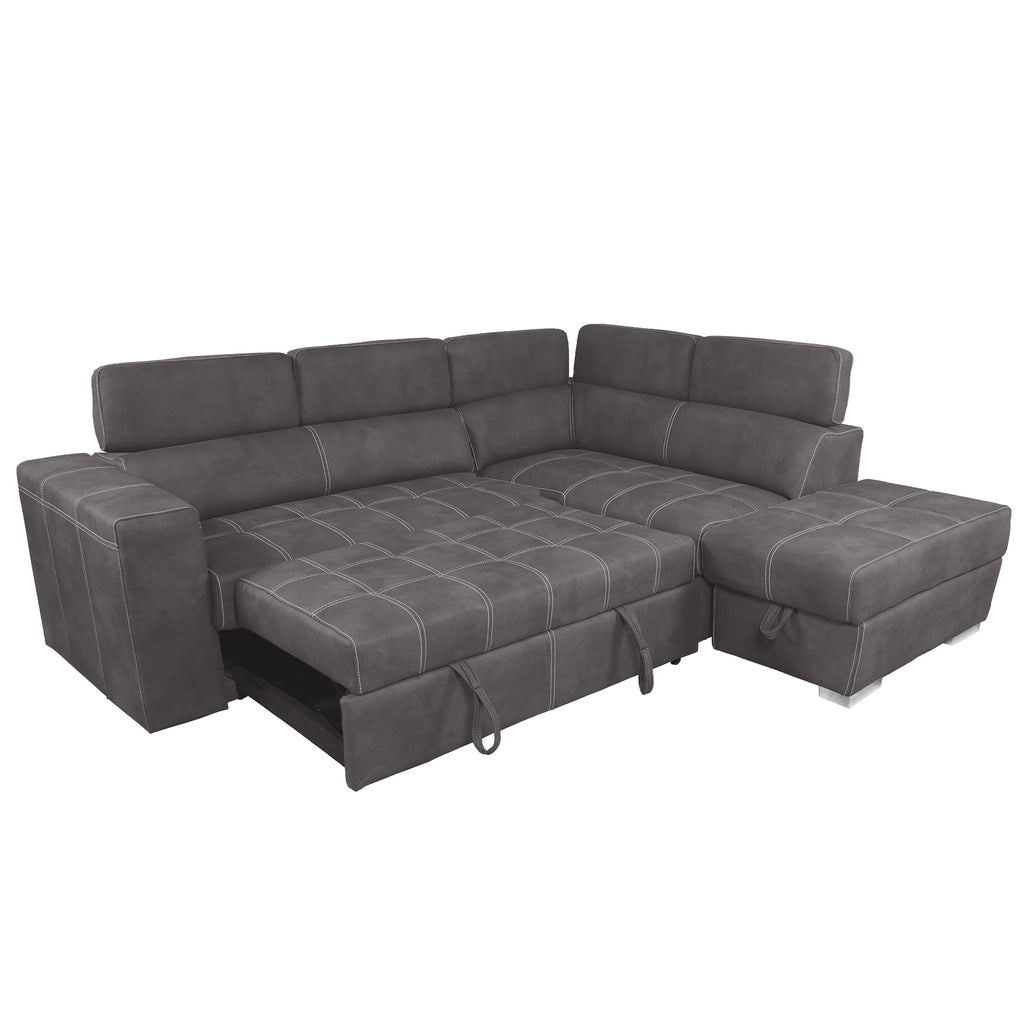 Brown 3-Piece Corner Sleeper Sectional with Storage Ottoman H206741
