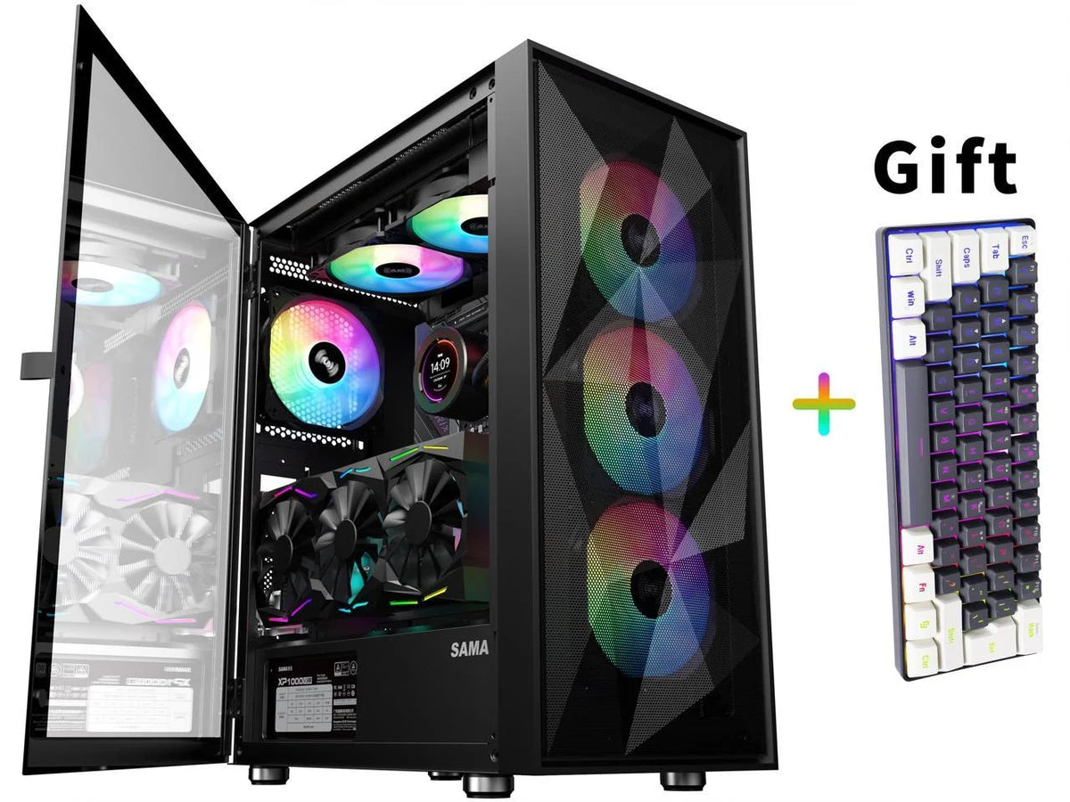 Black ATX Mid Tower Gaming Computer Case with 4 ARGB Fans H928700