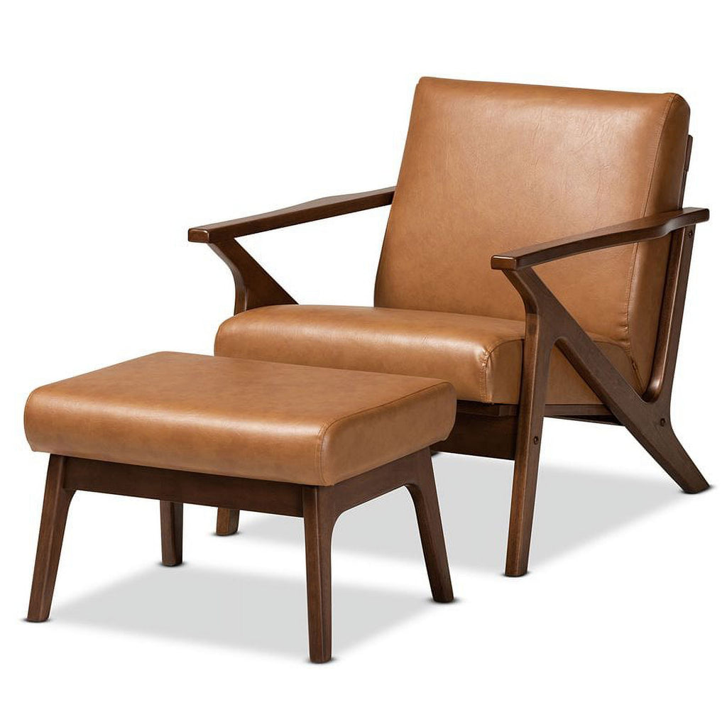 Brown Finished Wood 2-Piece Lounge Chair and Ottoman Set B24917
