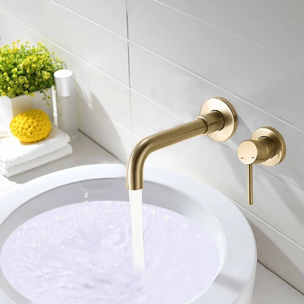 Yellow Wall Mount Single Handle Bathroom Sink Faucet with Drain P69508